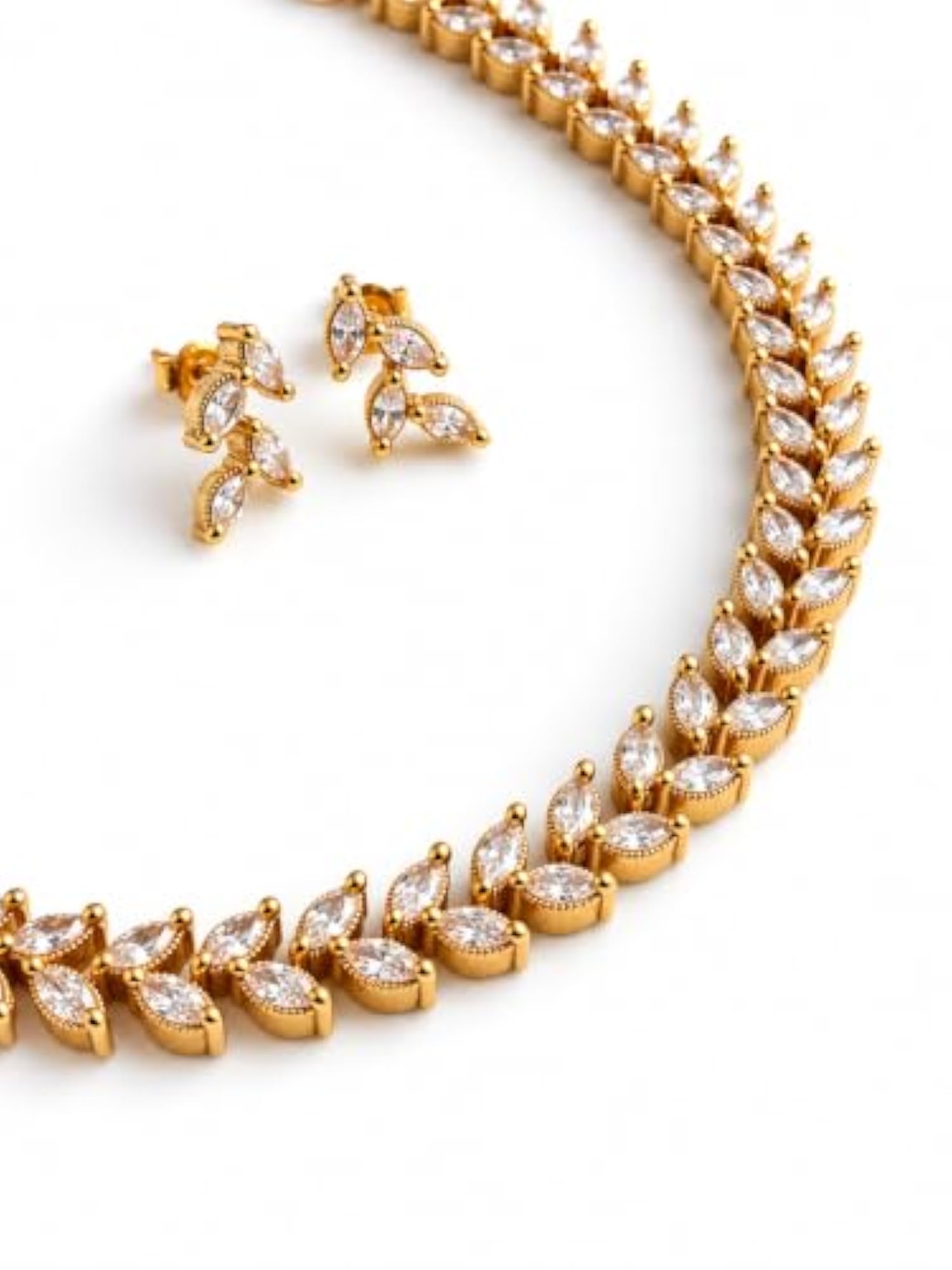 Gold Plated White American Diamond Pear Drop Necklace & Earrings Set